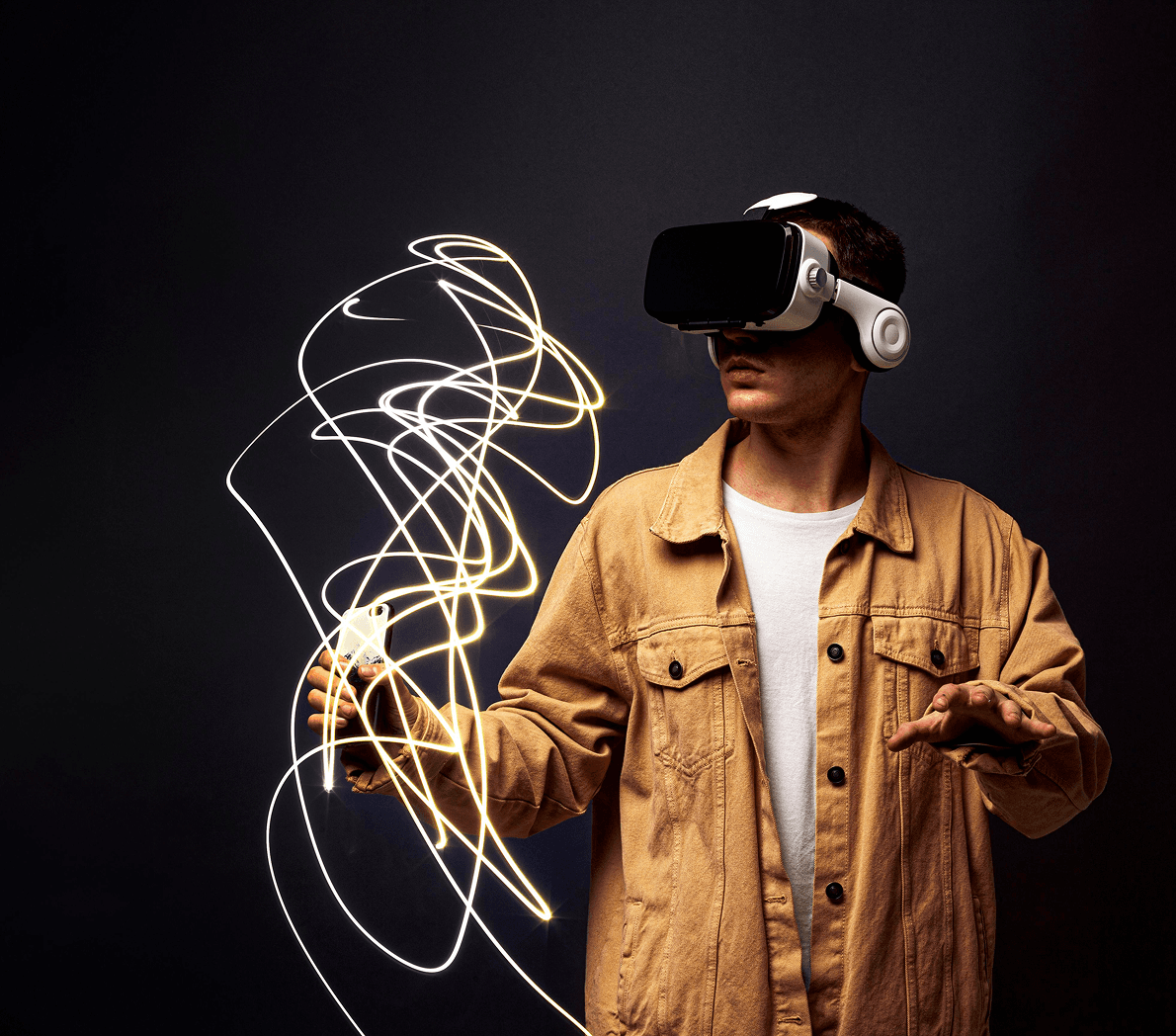 young man wearing vr googles